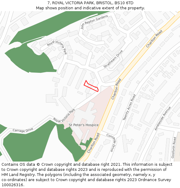 7, ROYAL VICTORIA PARK, BRISTOL, BS10 6TD: Location map and indicative extent of plot