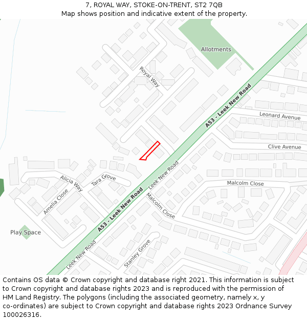 7, ROYAL WAY, STOKE-ON-TRENT, ST2 7QB: Location map and indicative extent of plot