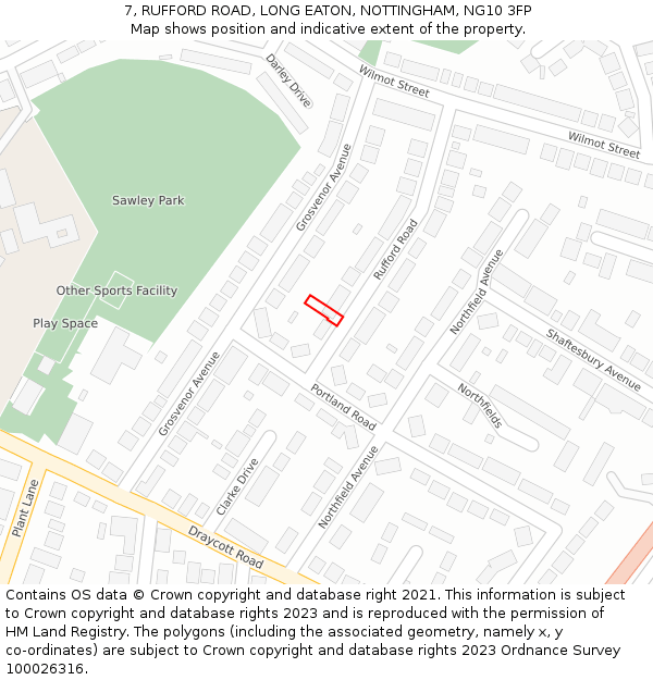 7, RUFFORD ROAD, LONG EATON, NOTTINGHAM, NG10 3FP: Location map and indicative extent of plot
