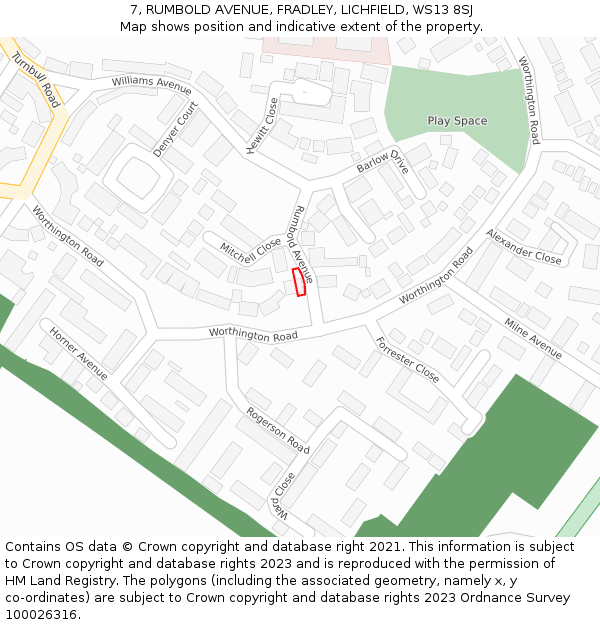 7, RUMBOLD AVENUE, FRADLEY, LICHFIELD, WS13 8SJ: Location map and indicative extent of plot