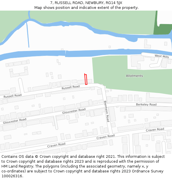 7, RUSSELL ROAD, NEWBURY, RG14 5JX: Location map and indicative extent of plot