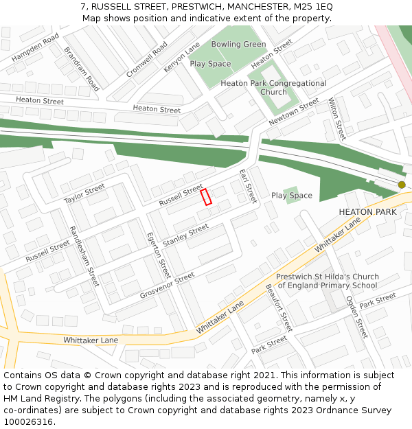 7, RUSSELL STREET, PRESTWICH, MANCHESTER, M25 1EQ: Location map and indicative extent of plot