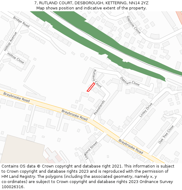 7, RUTLAND COURT, DESBOROUGH, KETTERING, NN14 2YZ: Location map and indicative extent of plot