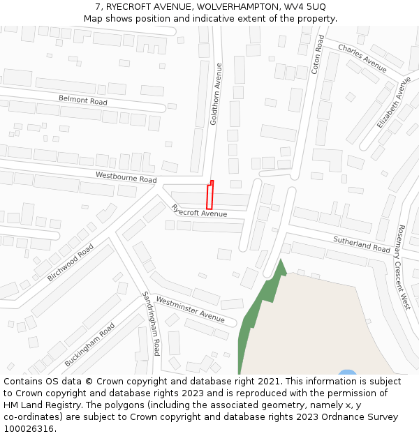 7, RYECROFT AVENUE, WOLVERHAMPTON, WV4 5UQ: Location map and indicative extent of plot