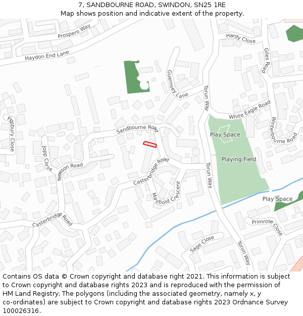 7, SANDBOURNE ROAD, SWINDON, SN25 1RE: Location map and indicative extent of plot