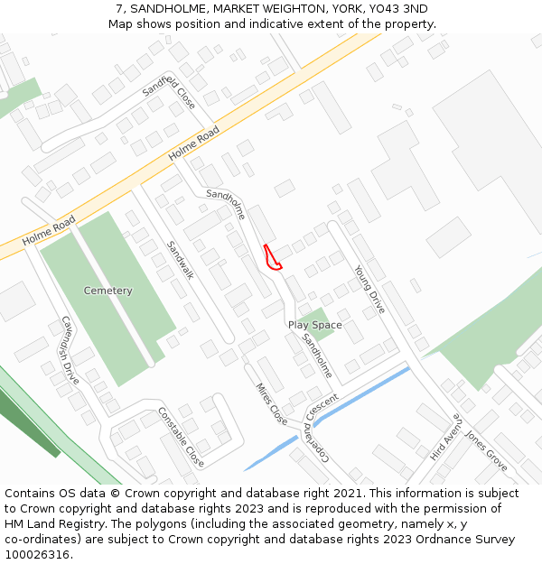 7, SANDHOLME, MARKET WEIGHTON, YORK, YO43 3ND: Location map and indicative extent of plot