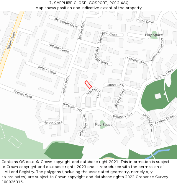 7, SAPPHIRE CLOSE, GOSPORT, PO12 4AQ: Location map and indicative extent of plot
