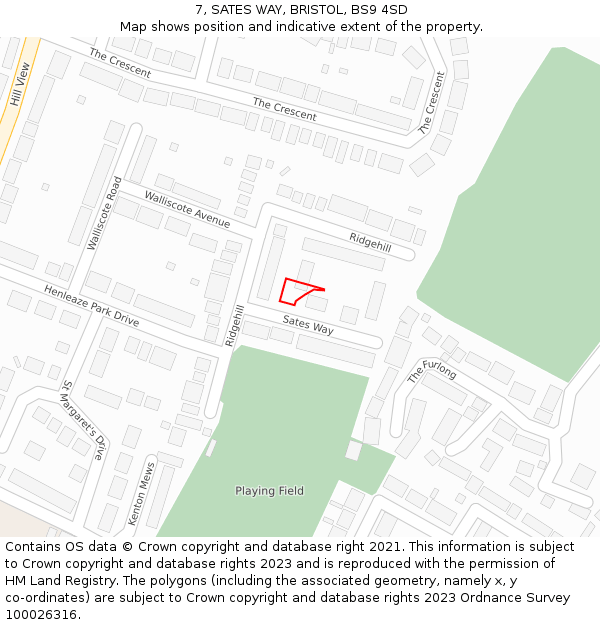 7, SATES WAY, BRISTOL, BS9 4SD: Location map and indicative extent of plot
