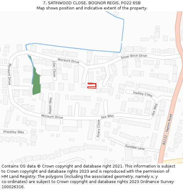 7, SATINWOOD CLOSE, BOGNOR REGIS, PO22 6SB: Location map and indicative extent of plot