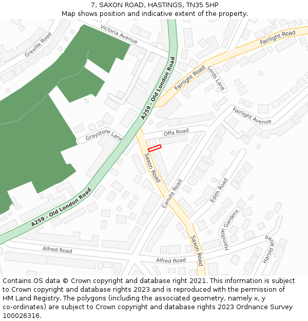 7, SAXON ROAD, HASTINGS, TN35 5HP: Location map and indicative extent of plot