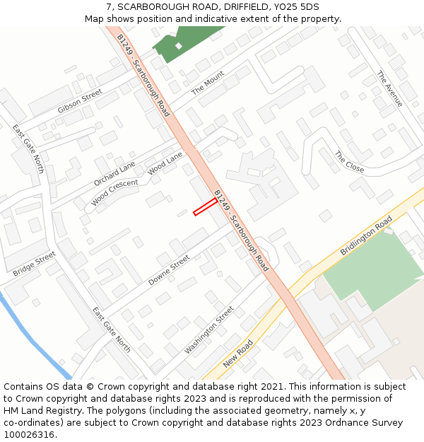 7, SCARBOROUGH ROAD, DRIFFIELD, YO25 5DS: Location map and indicative extent of plot