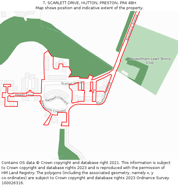 7, SCARLETT DRIVE, HUTTON, PRESTON, PR4 4BH: Location map and indicative extent of plot
