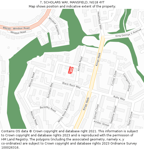7, SCHOLARS WAY, MANSFIELD, NG18 4YT: Location map and indicative extent of plot