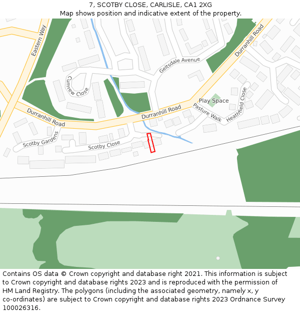 7, SCOTBY CLOSE, CARLISLE, CA1 2XG: Location map and indicative extent of plot