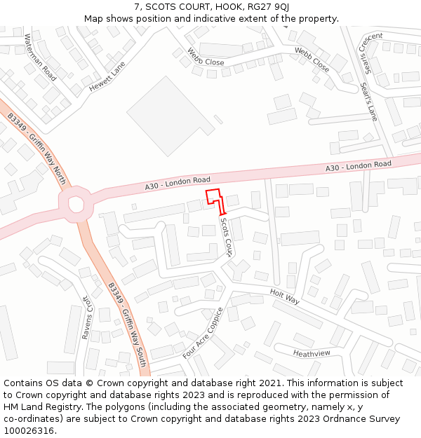 7, SCOTS COURT, HOOK, RG27 9QJ: Location map and indicative extent of plot