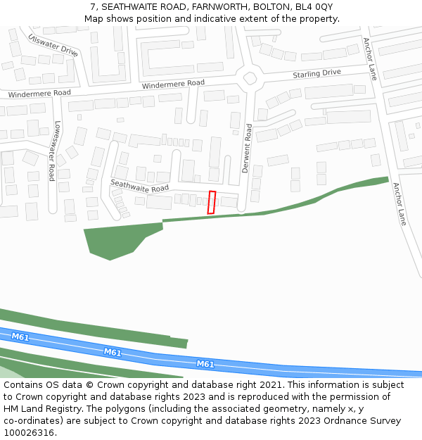7, SEATHWAITE ROAD, FARNWORTH, BOLTON, BL4 0QY: Location map and indicative extent of plot