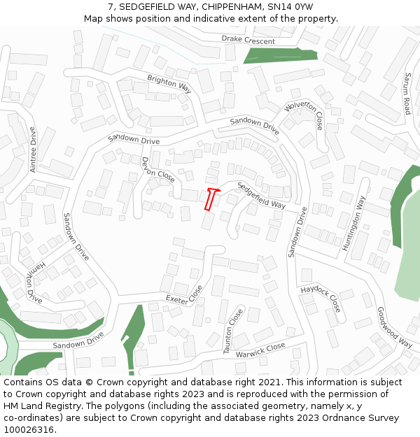 7, SEDGEFIELD WAY, CHIPPENHAM, SN14 0YW: Location map and indicative extent of plot