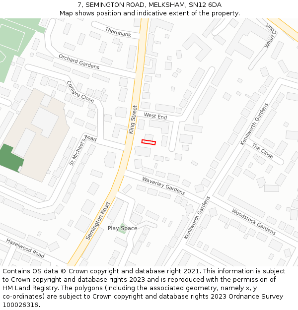 7, SEMINGTON ROAD, MELKSHAM, SN12 6DA: Location map and indicative extent of plot