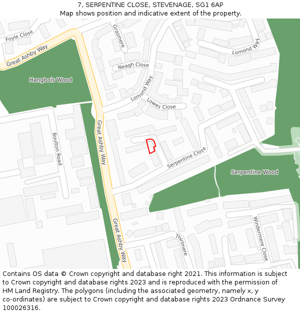 7, SERPENTINE CLOSE, STEVENAGE, SG1 6AP: Location map and indicative extent of plot