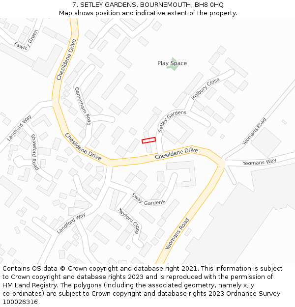 7, SETLEY GARDENS, BOURNEMOUTH, BH8 0HQ: Location map and indicative extent of plot