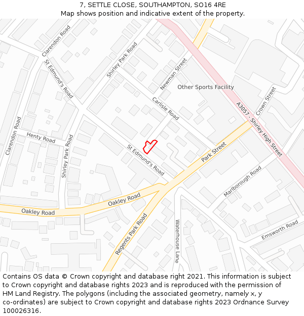 7, SETTLE CLOSE, SOUTHAMPTON, SO16 4RE: Location map and indicative extent of plot