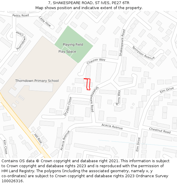 7, SHAKESPEARE ROAD, ST IVES, PE27 6TR: Location map and indicative extent of plot