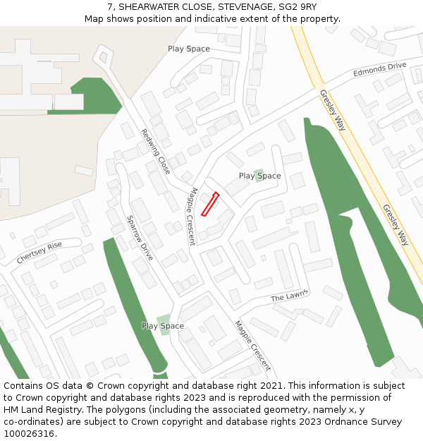 7, SHEARWATER CLOSE, STEVENAGE, SG2 9RY: Location map and indicative extent of plot