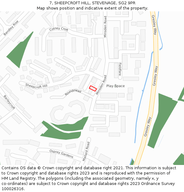 7, SHEEPCROFT HILL, STEVENAGE, SG2 9PR: Location map and indicative extent of plot
