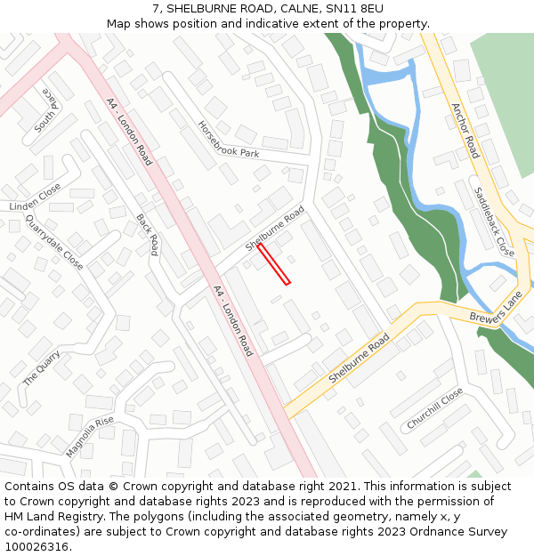 7, SHELBURNE ROAD, CALNE, SN11 8EU: Location map and indicative extent of plot