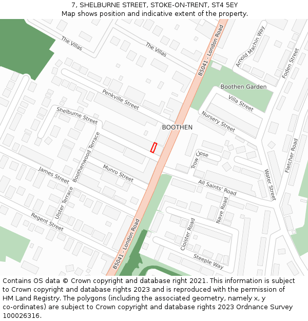 7, SHELBURNE STREET, STOKE-ON-TRENT, ST4 5EY: Location map and indicative extent of plot