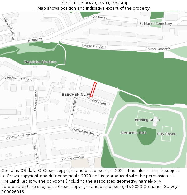 7, SHELLEY ROAD, BATH, BA2 4RJ: Location map and indicative extent of plot