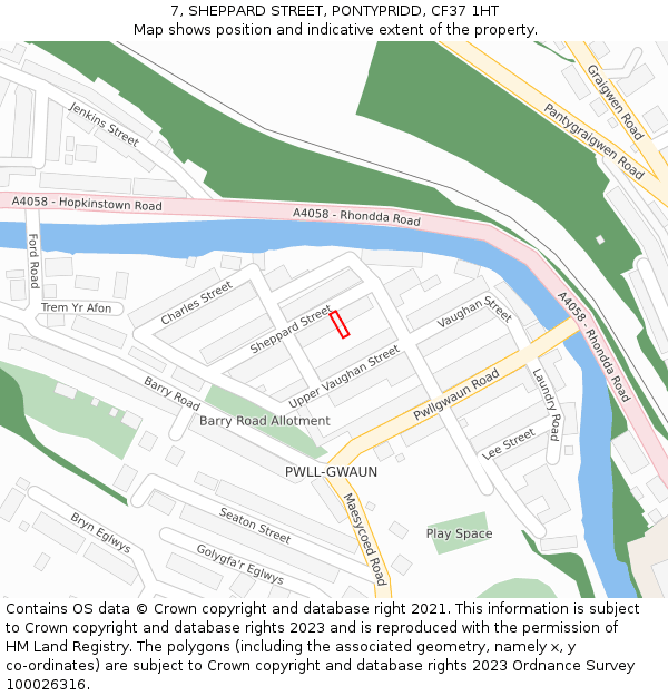 7, SHEPPARD STREET, PONTYPRIDD, CF37 1HT: Location map and indicative extent of plot