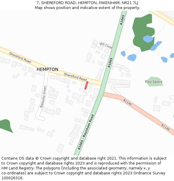 7, SHEREFORD ROAD, HEMPTON, FAKENHAM, NR21 7LJ: Location map and indicative extent of plot
