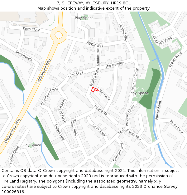 7, SHEREWAY, AYLESBURY, HP19 8GL: Location map and indicative extent of plot