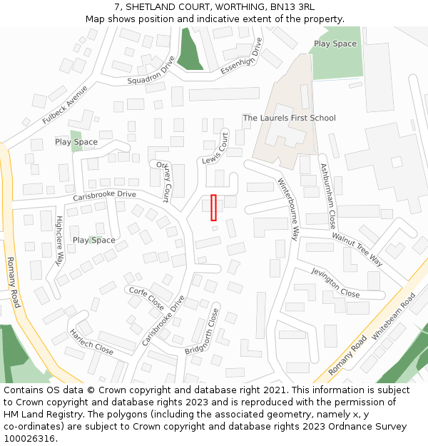 7, SHETLAND COURT, WORTHING, BN13 3RL: Location map and indicative extent of plot