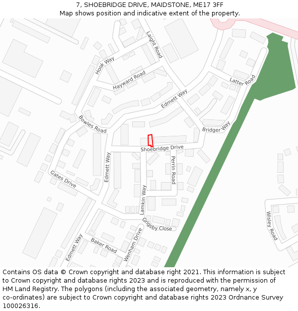 7, SHOEBRIDGE DRIVE, MAIDSTONE, ME17 3FF: Location map and indicative extent of plot