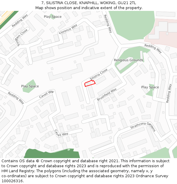 7, SILISTRIA CLOSE, KNAPHILL, WOKING, GU21 2TL: Location map and indicative extent of plot