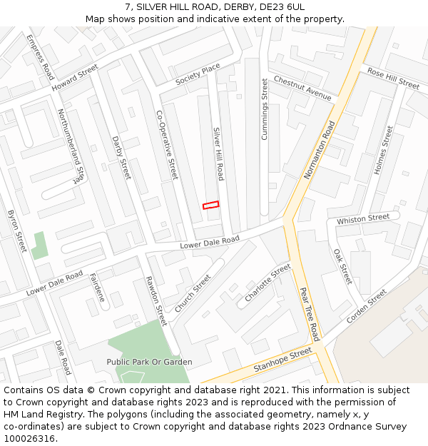 7, SILVER HILL ROAD, DERBY, DE23 6UL: Location map and indicative extent of plot