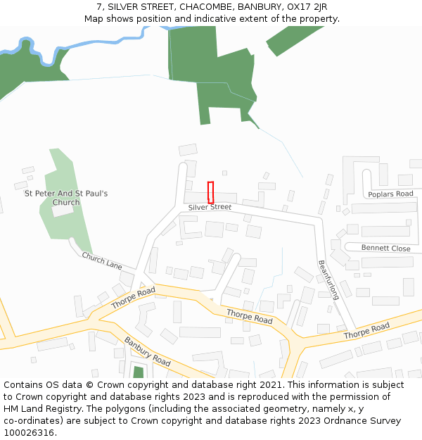 7, SILVER STREET, CHACOMBE, BANBURY, OX17 2JR: Location map and indicative extent of plot
