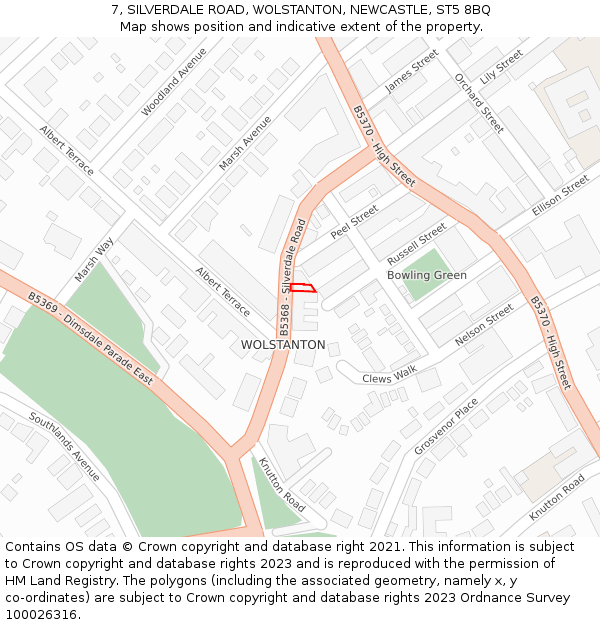7, SILVERDALE ROAD, WOLSTANTON, NEWCASTLE, ST5 8BQ: Location map and indicative extent of plot