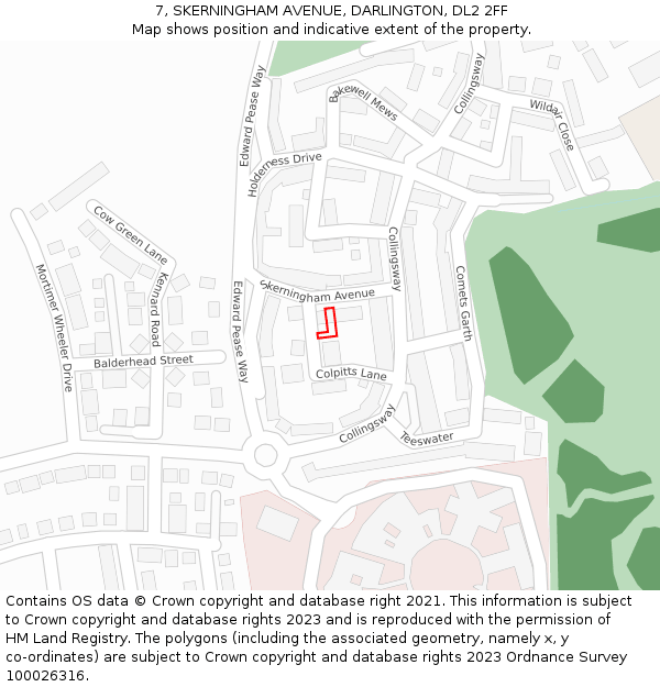 7, SKERNINGHAM AVENUE, DARLINGTON, DL2 2FF: Location map and indicative extent of plot