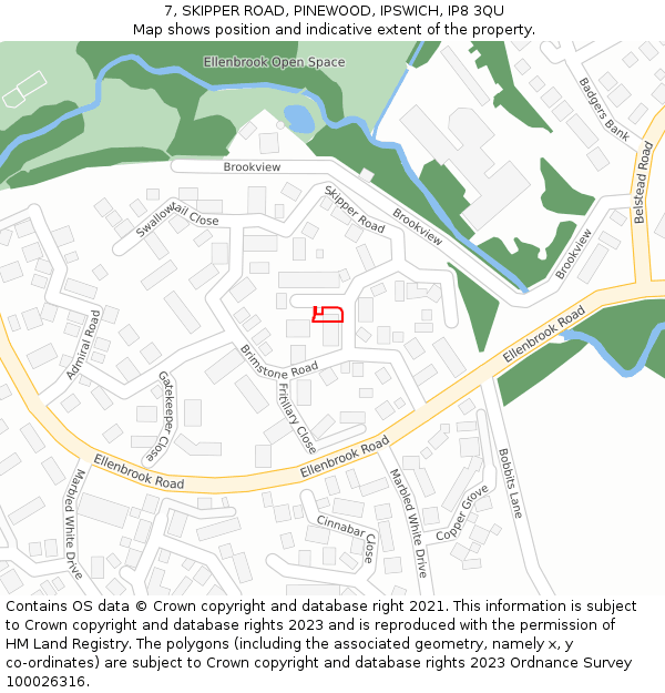 7, SKIPPER ROAD, PINEWOOD, IPSWICH, IP8 3QU: Location map and indicative extent of plot