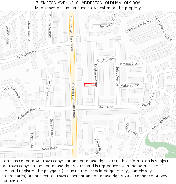 7, SKIPTON AVENUE, CHADDERTON, OLDHAM, OL9 0QA: Location map and indicative extent of plot