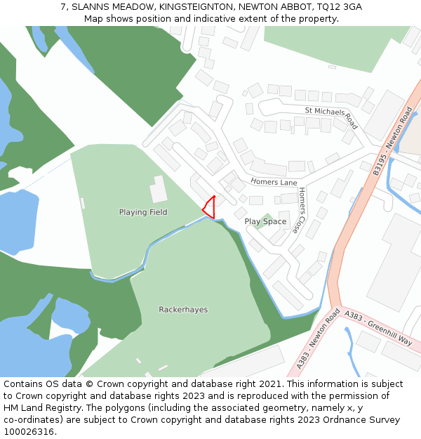 7, SLANNS MEADOW, KINGSTEIGNTON, NEWTON ABBOT, TQ12 3GA: Location map and indicative extent of plot
