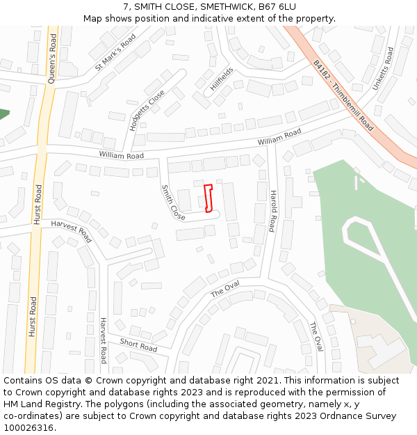 7, SMITH CLOSE, SMETHWICK, B67 6LU: Location map and indicative extent of plot