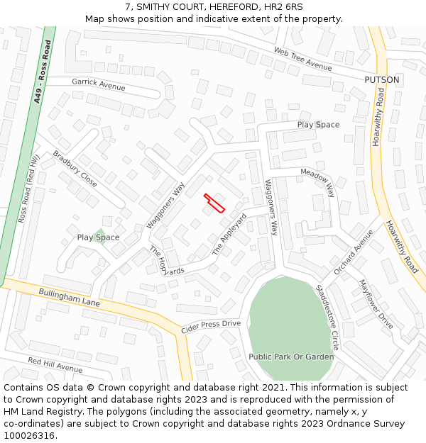 7, SMITHY COURT, HEREFORD, HR2 6RS: Location map and indicative extent of plot