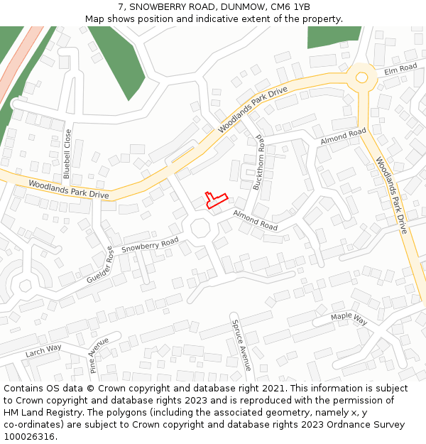 7, SNOWBERRY ROAD, DUNMOW, CM6 1YB: Location map and indicative extent of plot