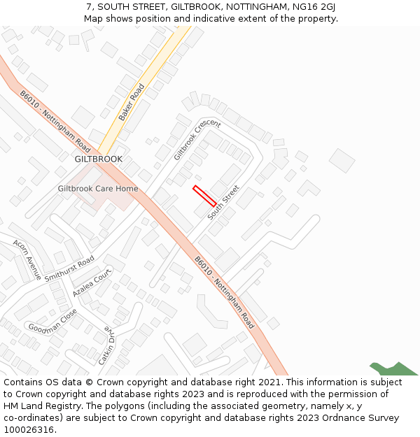 7, SOUTH STREET, GILTBROOK, NOTTINGHAM, NG16 2GJ: Location map and indicative extent of plot