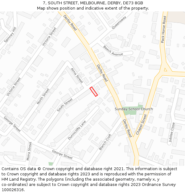 7, SOUTH STREET, MELBOURNE, DERBY, DE73 8GB: Location map and indicative extent of plot