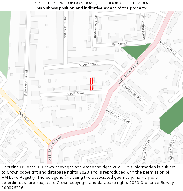 7, SOUTH VIEW, LONDON ROAD, PETERBOROUGH, PE2 9DA: Location map and indicative extent of plot